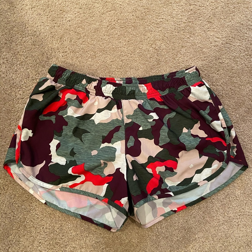 Red and Green Camo Running Shorts